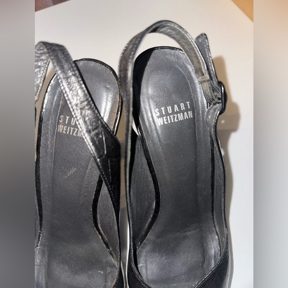 Stuwart Weizman women’s black sling back peep toe heels 8 formal party leather - Picture 2 of 12